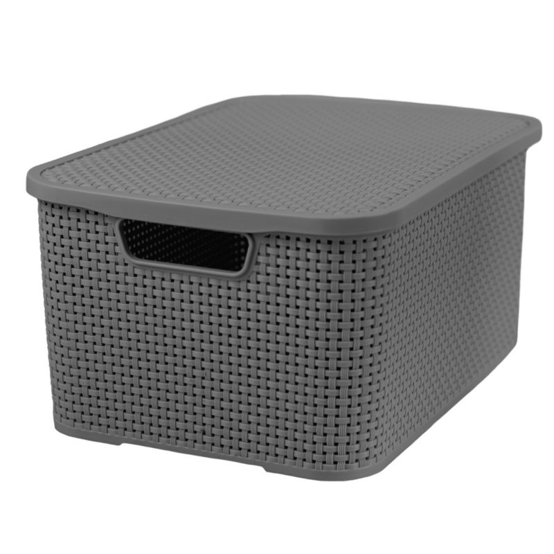 Koszyk EDANTI Pojemnik Rattanowy Z Pokrywą Na Drobiazgi Kosmetyki Łazienkowy 19L Antracyt 1 szt.