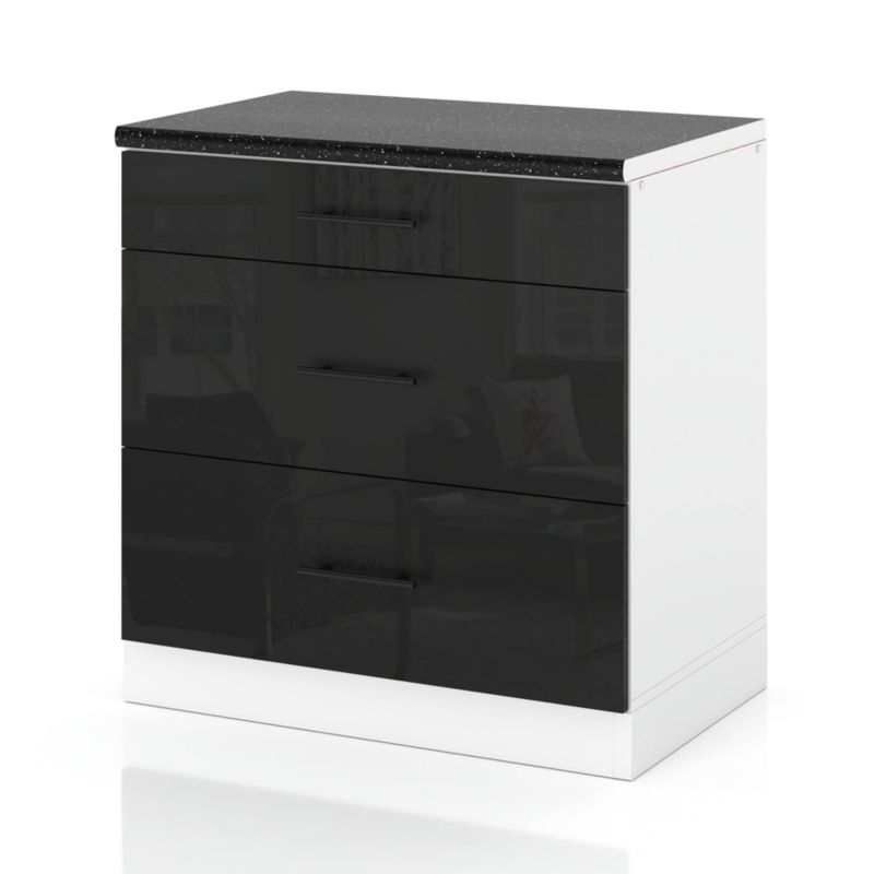 Szafka Kuchenna Hurtownia-Mebli Stojąca Z Szufladami D80S3 MET sPremium 80cm Biały Mat Czarny Połysk 80x52x85 cm 1szt.