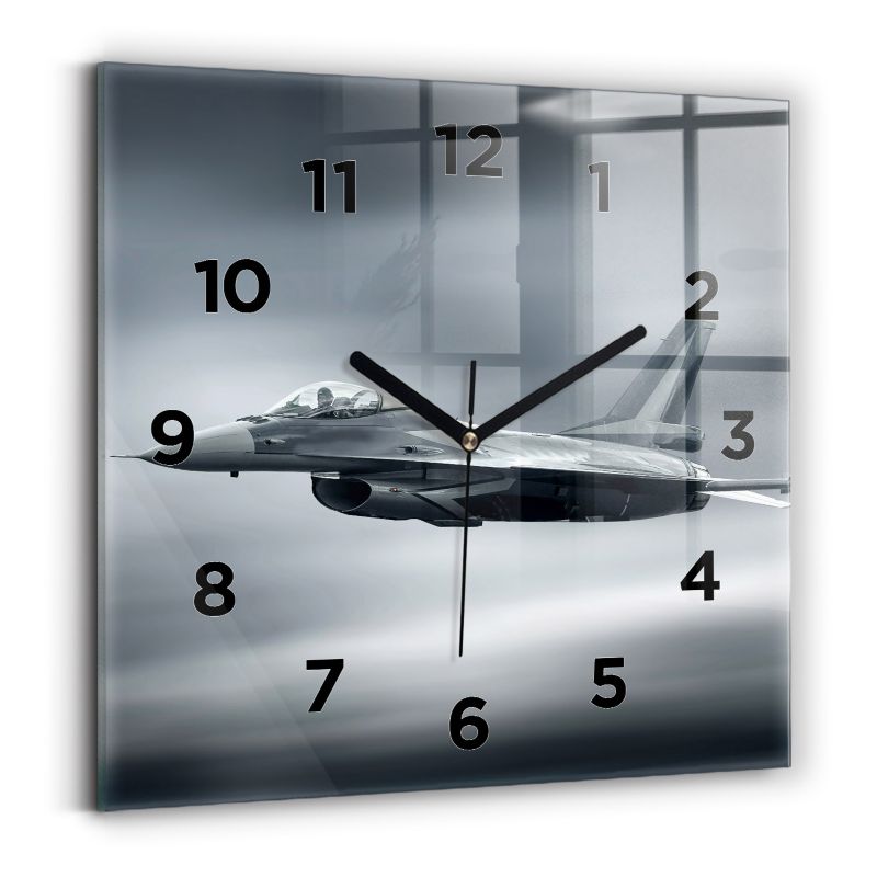 Zegar z czarnymi wskazówkami Wallfluent 30x30 cm Samolot wojskowy 1 szt.