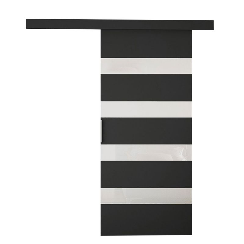 Drzwi przesuwne wewnętrzne MIRJAN 24 Marti V 80 + samodomykacz czarny / biały lacobel 1 kpl.