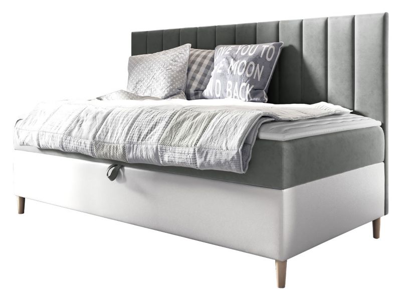 Łóżko kontynentalne MIRJAN 24 Maja Junior 2 90x200 biała ekoskóra/szary 1 szt.