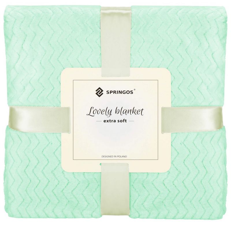 Narzuta na łóżko, pled Springos 200x220 cm tłoczony dwustronny jasna zieleń 1 szt.