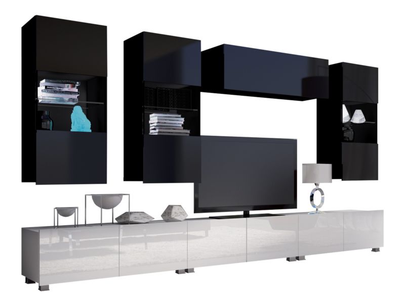 Meblościanka MIRJAN 24 Calabrini XI czarny + czarny połysk / biały + biały połysk 1 kpl.