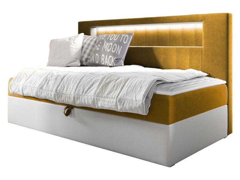 Łóżko kontynentalne MIRJAN 24 Gold Junior 2 90x200 biała ekoskóra/musztardowy 1 szt.