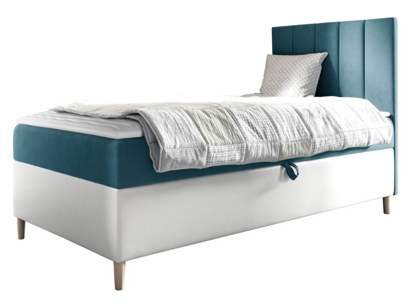 Łóżko kontynentalne MIRJAN 24 Maja Junior 1 100x200, Strona: Prawa biała ekoskóra/szaroniebieski 1 szt.