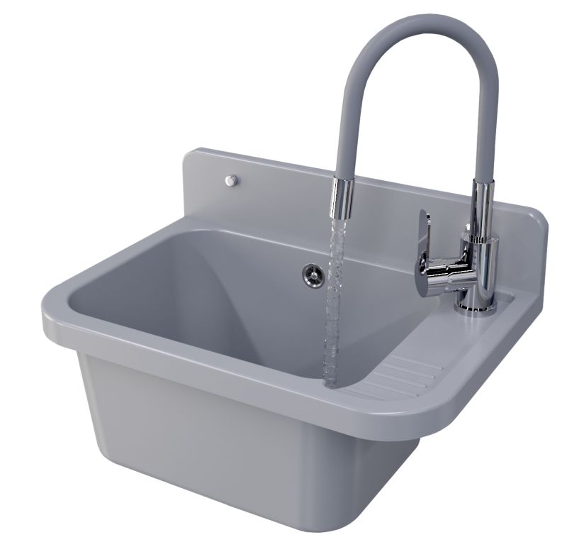 Zlew Gospodarczy Paron Granitan Bateria z Wyciąganą Wylewką Szara