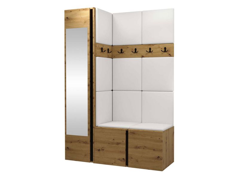 Garderoba MIRJAN 24 Orion X dąb artisan/czarny + biała ekoskóra 1 kpl.