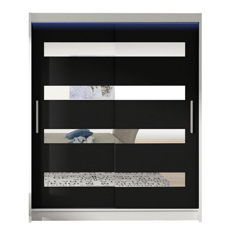 Szafa MIRJAN 24 z drzwiami przesuwnymi Presto XIII z oświetleniem RGB biały/czarny /lustro 1 szt.