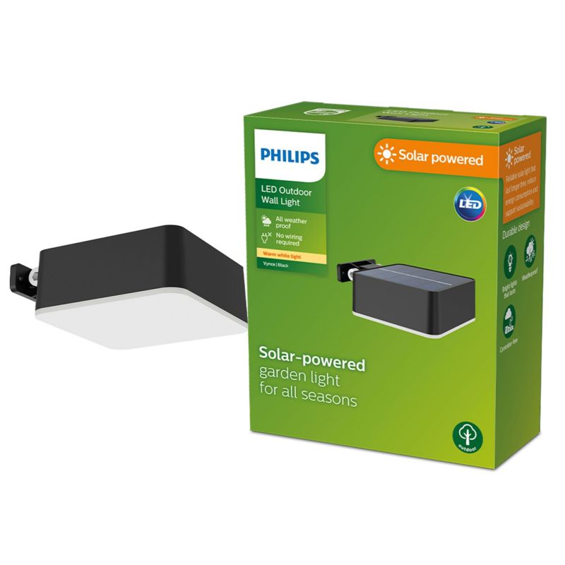 Kinkiet Ogrodowy Philips Lampa Solarna Elewacyjna Zewnętrzna LED 1.5W 200lm 2700K Czarna 1 szt.