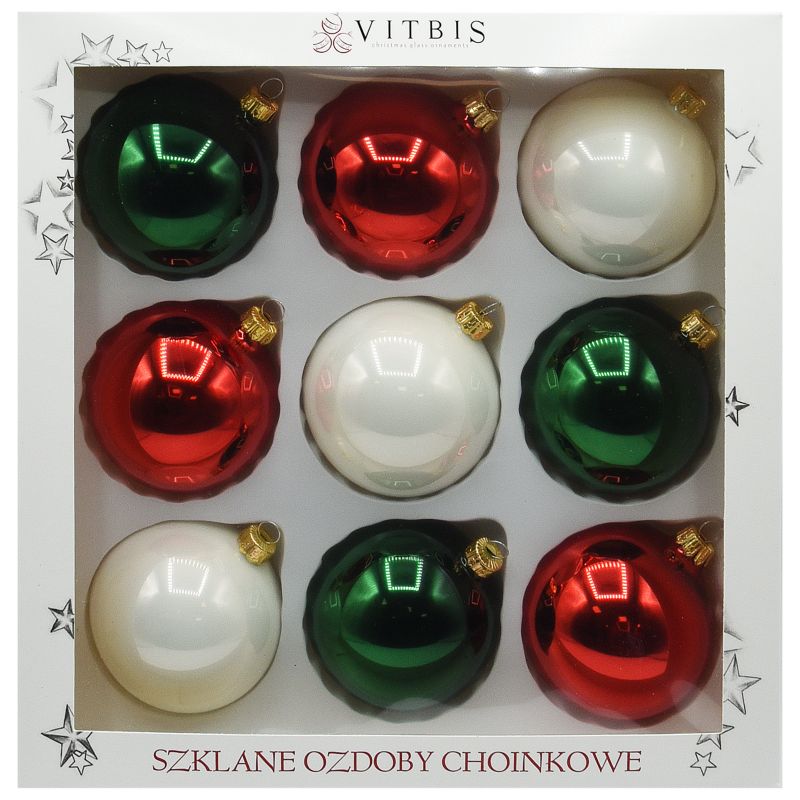Bombki szklane Vitbis 80 mm tradycyjne 9 szt.