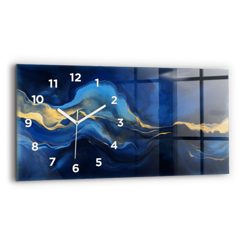 Zegar z białymi wskazówkami Wallfluent 60x30 cm Niebieski marmur Szklany 1 szt.