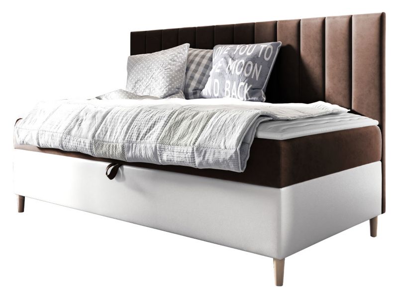 Łóżko kontynentalne MIRJAN 24 Maja Junior 2 80x200 biała ekoskóra/palona kawa 1 szt.