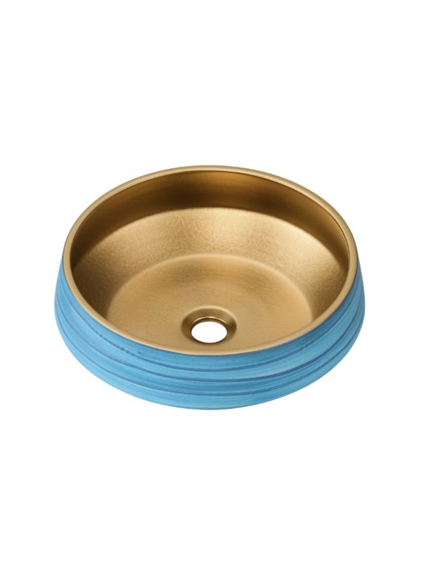 Umywalka nablatowa Uptrend CELIA okrągła błękitno-złoty mat, z ozdobną fakturą strukturalną 1 szt.