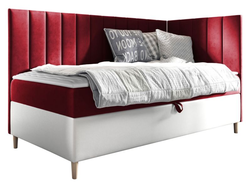 Łóżko kontynentalne MIRJAN 24 Maja Junior 3 100x200, Strona: Prawa biała ekoskóra/karminowa czerwień 1 szt.