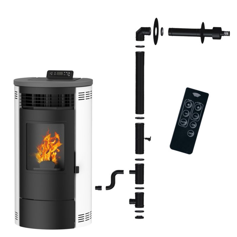 Piec na pelety Sannover Flavia 15 kW Biały + zestaw przyłączeniowy do komina 1 szt.