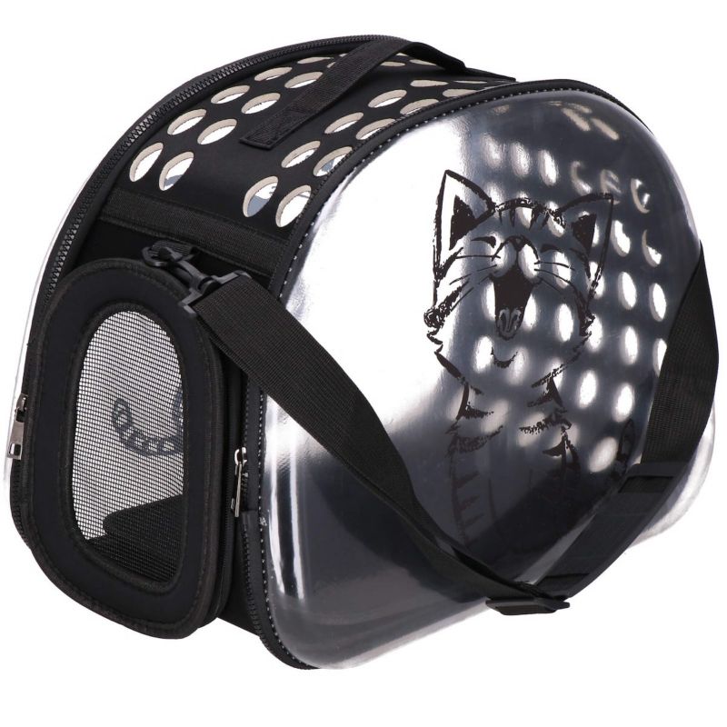 Torba transportowa dla kota, psa Springos 42x26x32 cm obciążenie 10 kg transporter wentylowany, czarny / transparentny 1 szt.