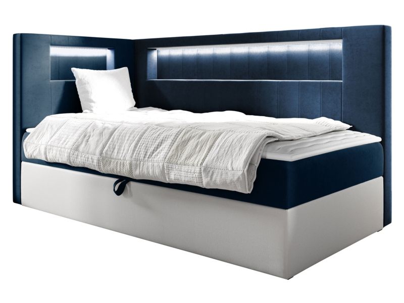 Łóżko kontynentalne MIRJAN 24 Gold Junior 3 90x200, Strona: Lewa biała ekoskóra/granatowy 1 szt.