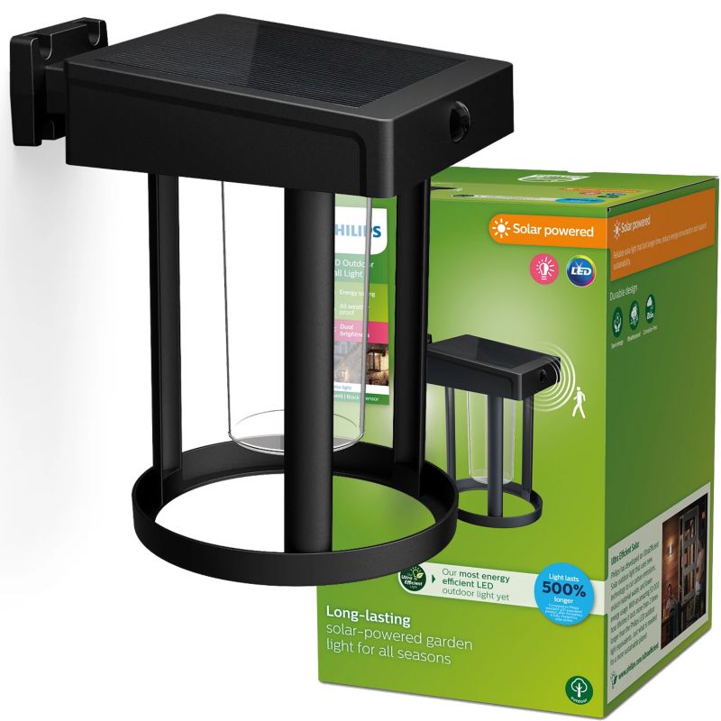 Kinkiet zewnętrzny Philips elewacyjny solarny LED CAMILL 1,4W 3000K 250lm IP44 okrągły czarny 1 szt.