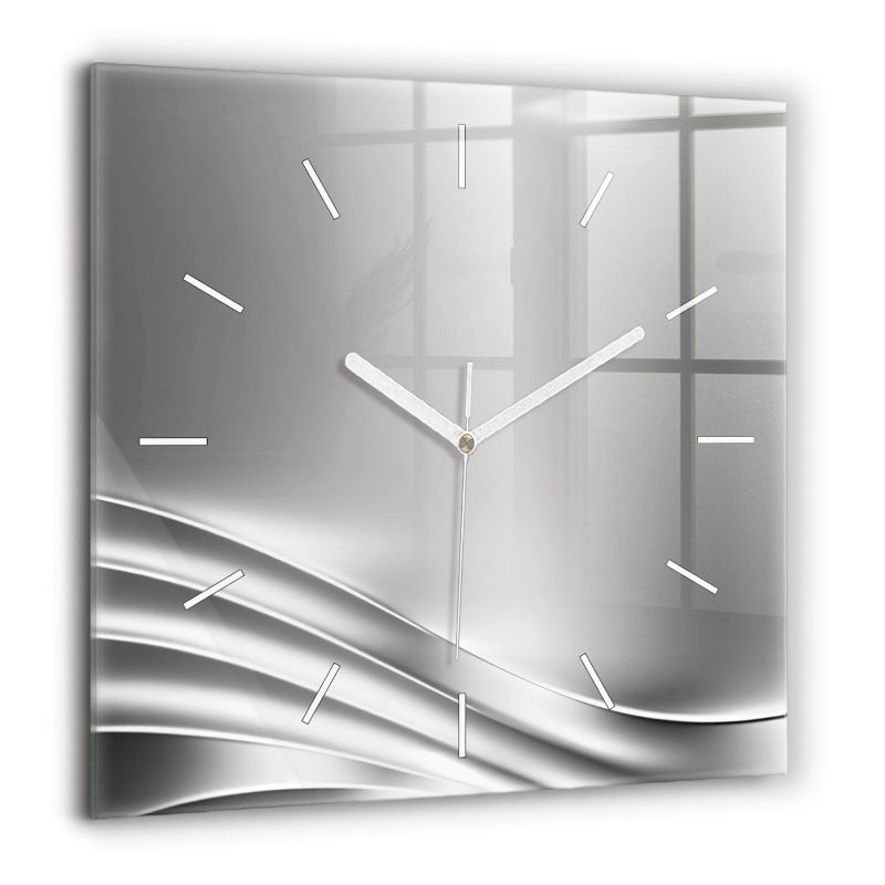 Zegar szklany białe wskazówki Wallfluent 60x60 cm Srebrna abstrakcja 1 szt.