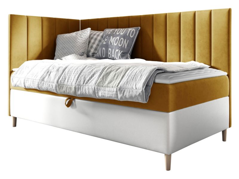 Łóżko kontynentalne MIRJAN 24 Maja Junior 3 90x200, Strona: Lewa biała ekoskóra/musztardowy 1 szt.