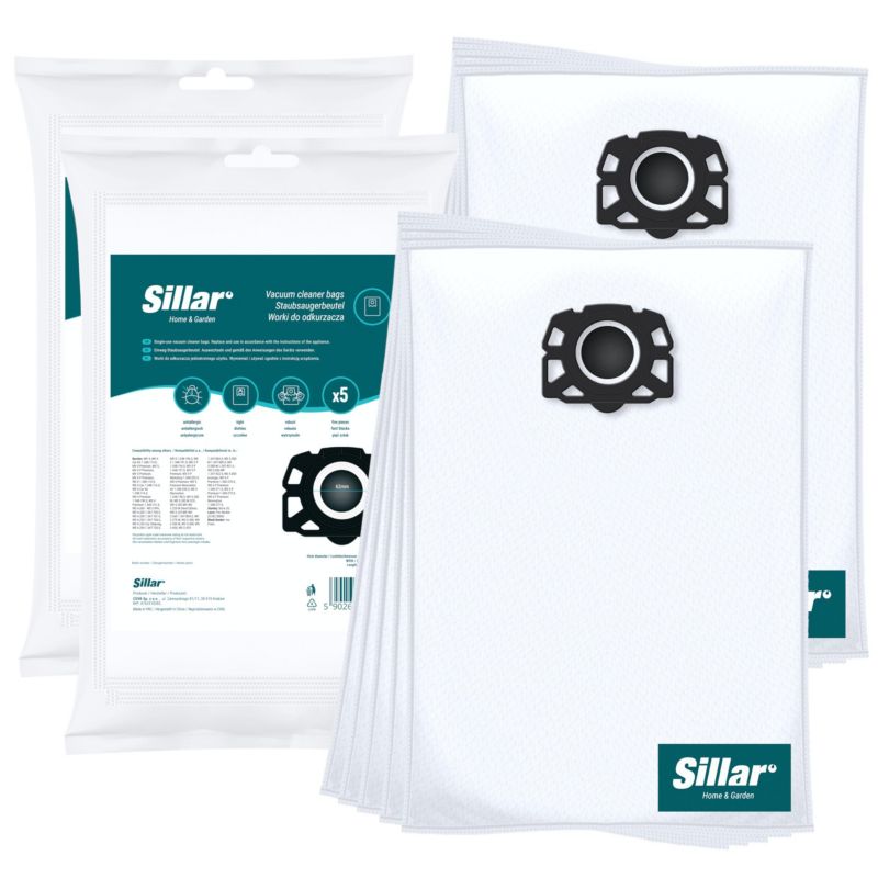 Worki do odkurzacza, Sillar, syntetyczne, antyalergiczne, z uszczelką, zamiennik do Karcher MV4-MV6 WD4-WD6 KWD4-6, 10szt