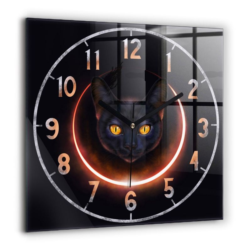 Zegar szklany czarne wskazówki Wallfluent 60x60 cm Magiczny kot 1 szt.