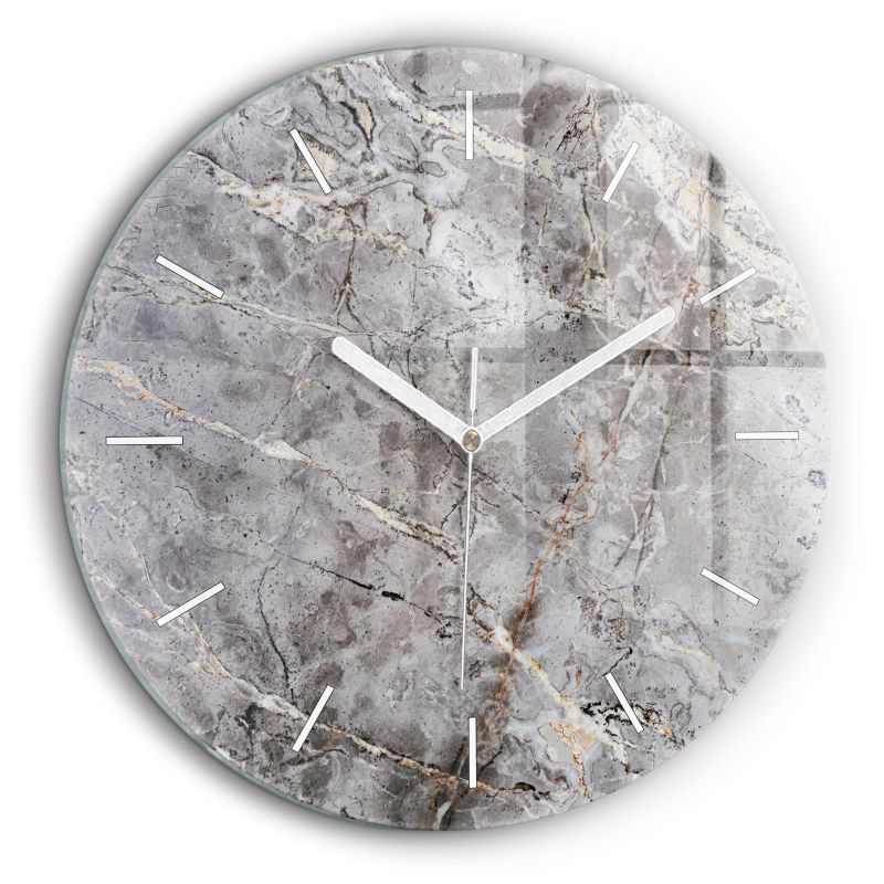 Zegar szklany białe wskazówki Wallfluent fi60 cm Szary granit marmur 1 szt.
