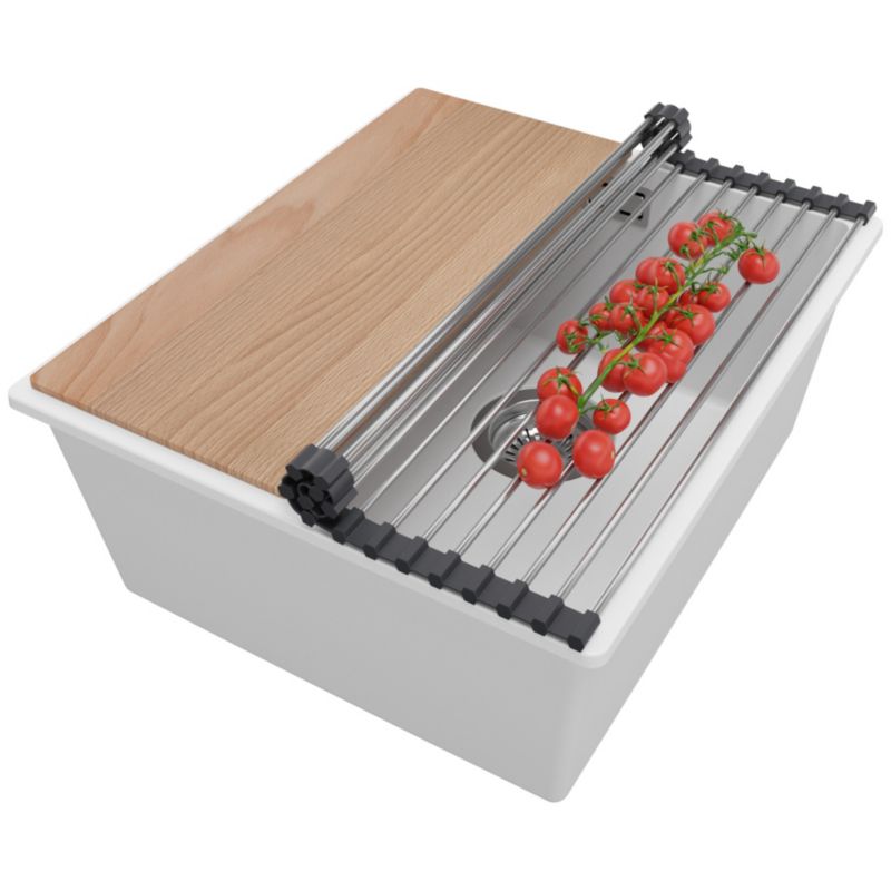 Zlewozmywak Londyn Slim PRIMAGRAN Nablatowy 41x47cm do szafki od 45cm z Syfonem i Dodatkiem Biały 1 szt.