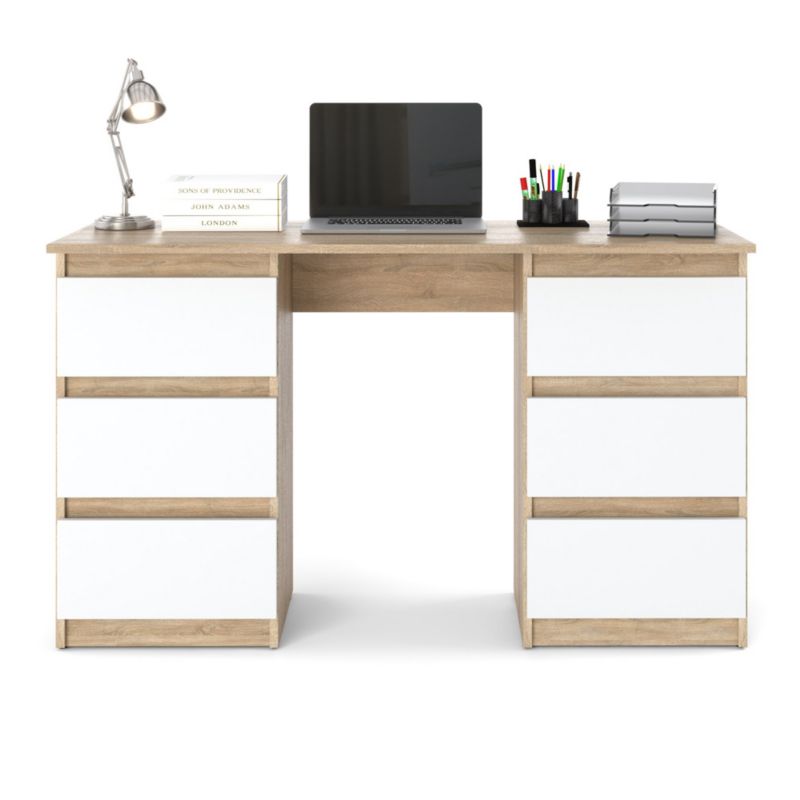 Biurko Hurtownia-Mebli Szuflady 6 Hugo 120cm Dąb Sonoma Biały Mat 120x50x75 cm 1szt.