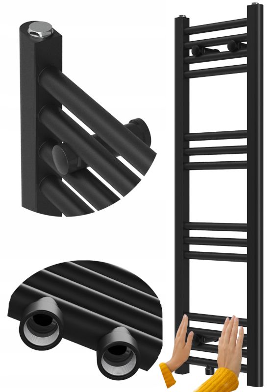 Grzejnik Łazienkowy Granitan Raven 100/30cm Czarny Kaloryfer Drabinkowy 1kpl.