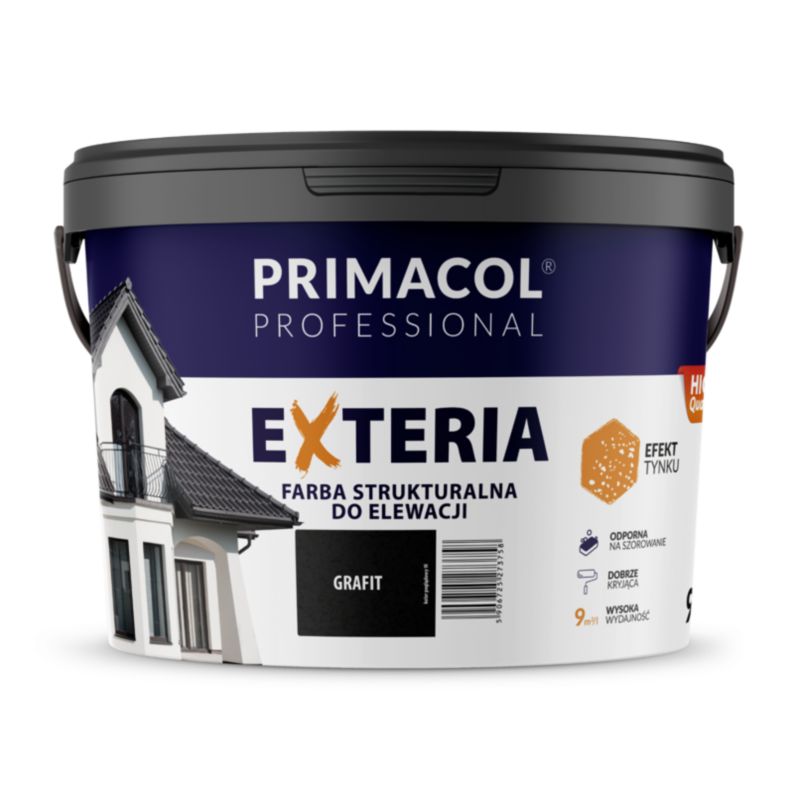 Elewacyjna farba strukturalna Exteria Primacol, fasadowa, kolor grafitowy, 9l, 1 szt.