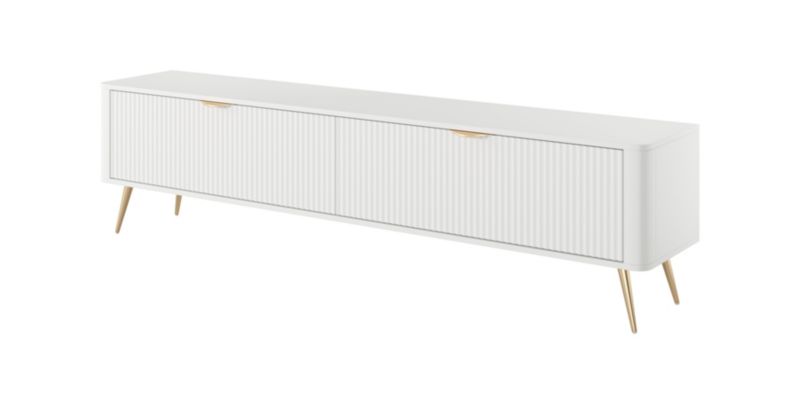 Szafka RTV dwudrzwiowa Bettso Lante 163 cm z ryflowanymi frontami na złotych nogach biały 1szt.