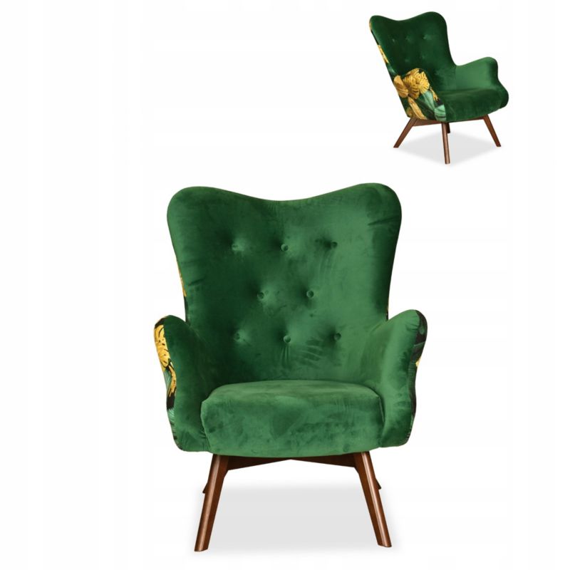 Fotel uszak do salonu Family Meble Luna Print Duo zielony 1szt