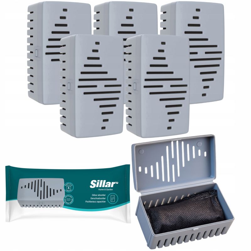 Pochłaniacz zapachów, Sillar, do lodówki, z wymiennymi wkładami, węglem aktywnym, neutralizator, obudowa 5szt + wkłady, 5szt