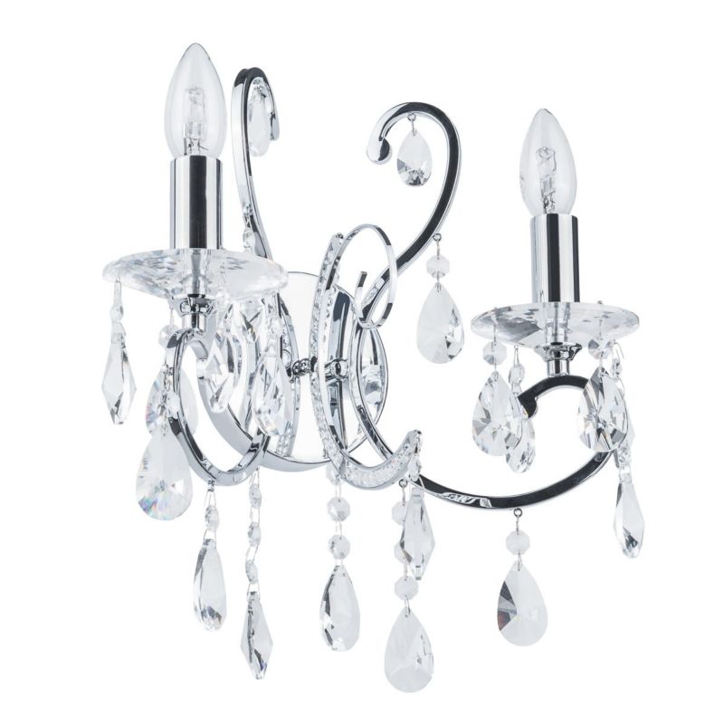 Kinkiet ścienny Italux Barocco chromowany przezroczysty szkło kryształowe 2 x E14 x 40W IP20 wym: 18 x 32 x 26 cm - 1 szt.