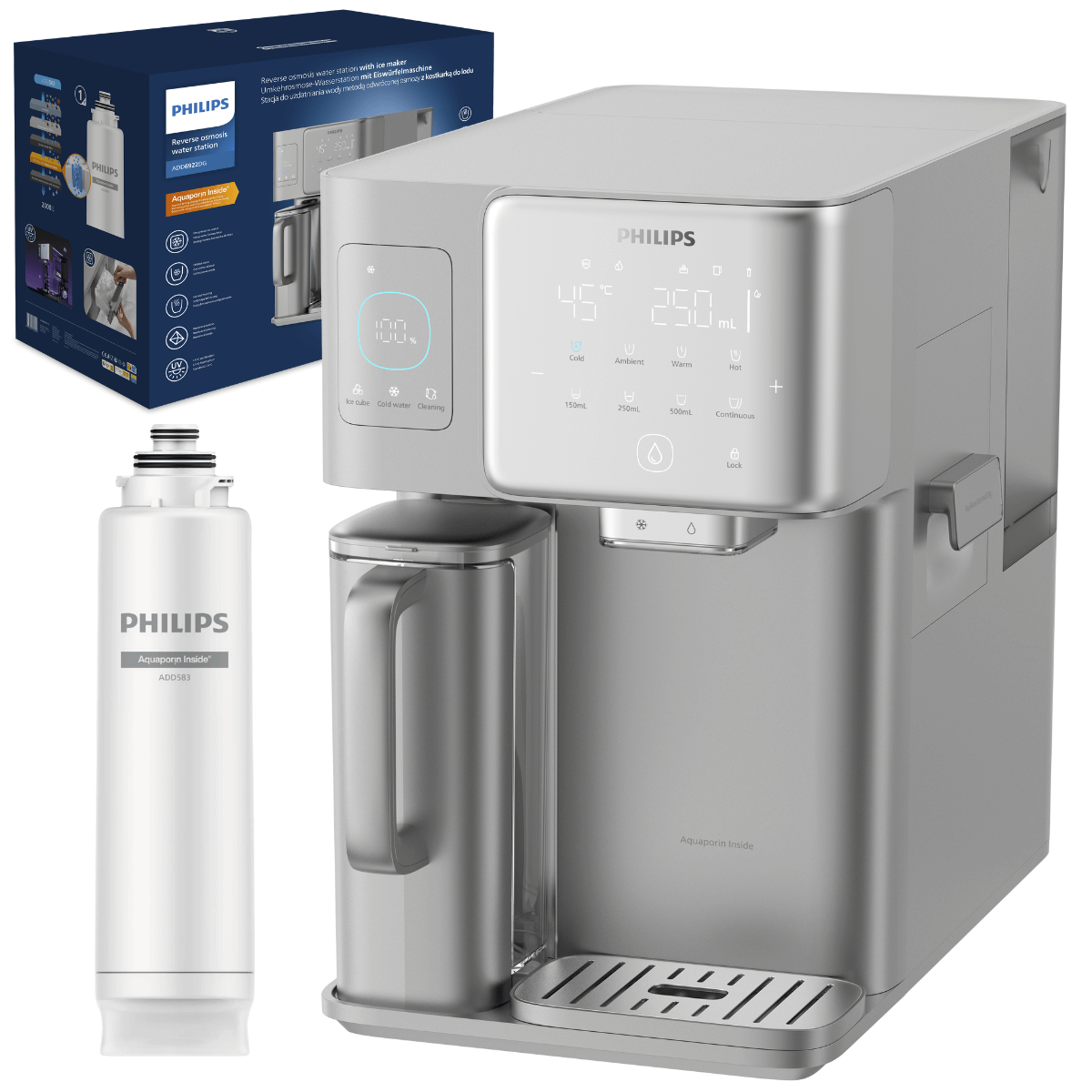 Dystrybutor wody z kostkami lodu, wodą gorącą, zimną i pokojową PHILIPS Frappuccino ADD6922DG/10.