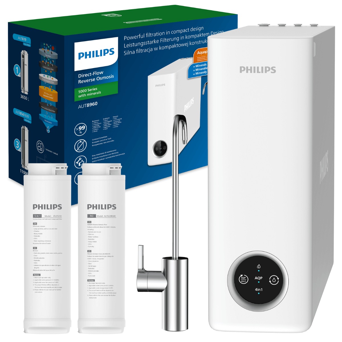 Filtr odwróconej osmozy PHILIPS AUT8960/10 z mineralizacją, filtracja bez zbiornika. Membrana 600GPD.