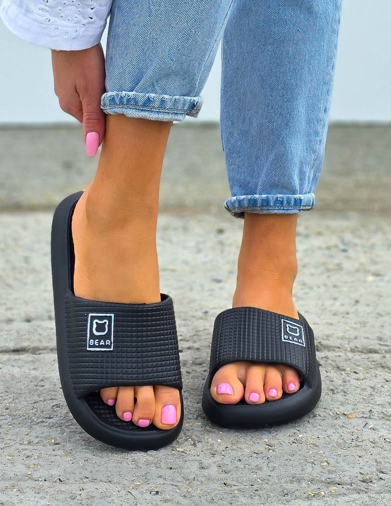 Lekkie Piankowe Klapki Damskie Na Basen Plażę Bear Czarne