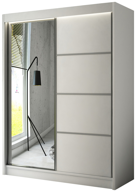 Biała szafa przesuwna z lustrem i drążkiem 200 cm RABANA