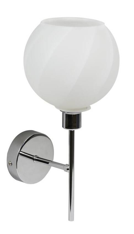 Srebrny kinkiet pojedynczy do salonu Raul szklany klosz metal