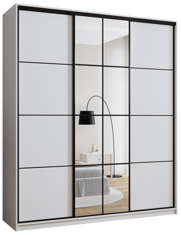 Biała szafa przesuwna z lustrem 200 cm do sypialni EDGE MAX