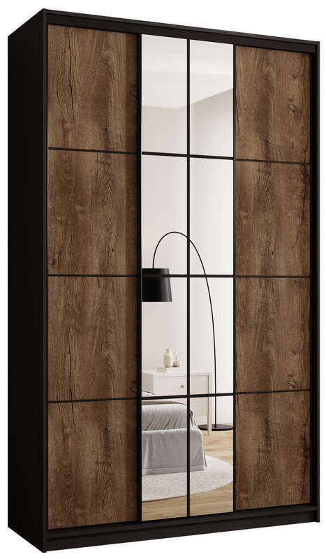 Wysoka szafa przesuwna 150 cm z lustrem i drążkami EDGE MAX