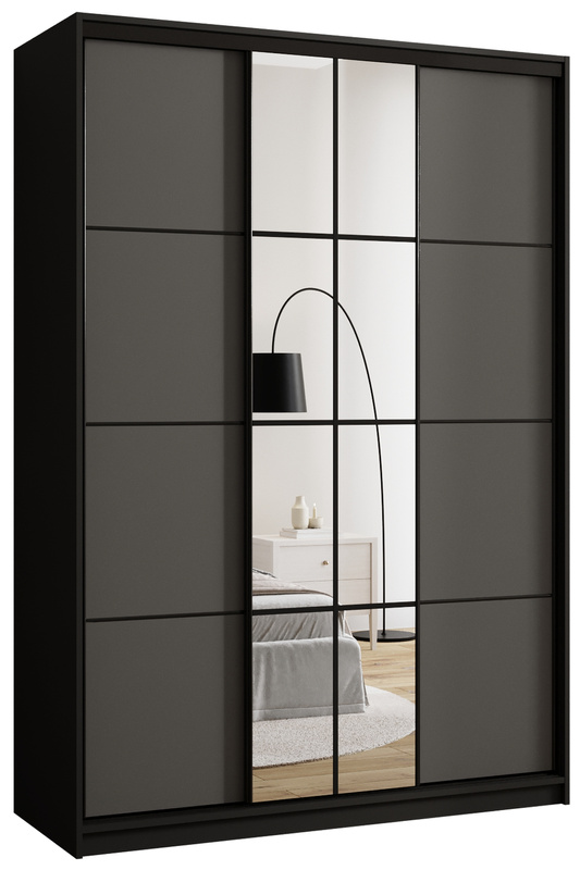 Grafitowa szafa przesuwna 150 cm z lustrem i półkami EDGE