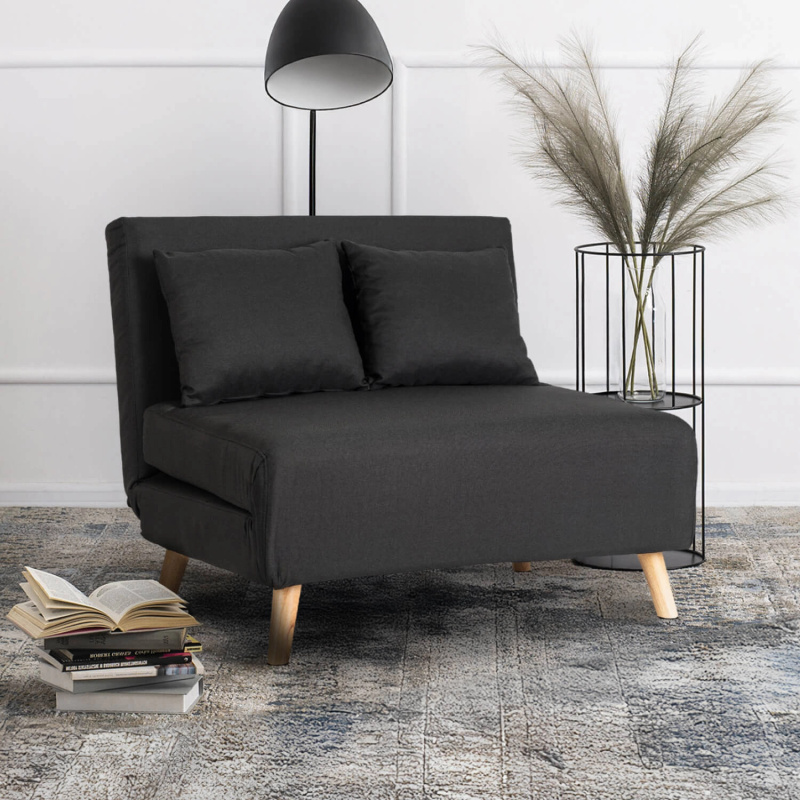 Fotel rozkładany z funkcją spania 100 cm do salonu czarny MALIE