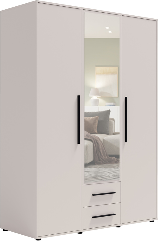 Szafa trzydrzwiowa z lustrem 150 cm do sypialni kaszmir MAXIDO