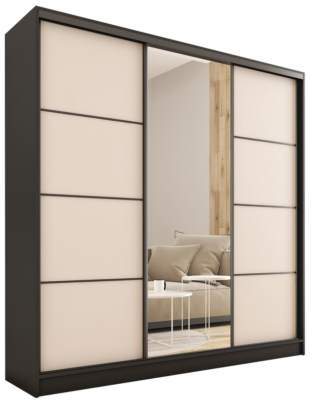 Loftowa szafa przesuwna z lustrem 200 cm LOFT MAX beż piaskowy