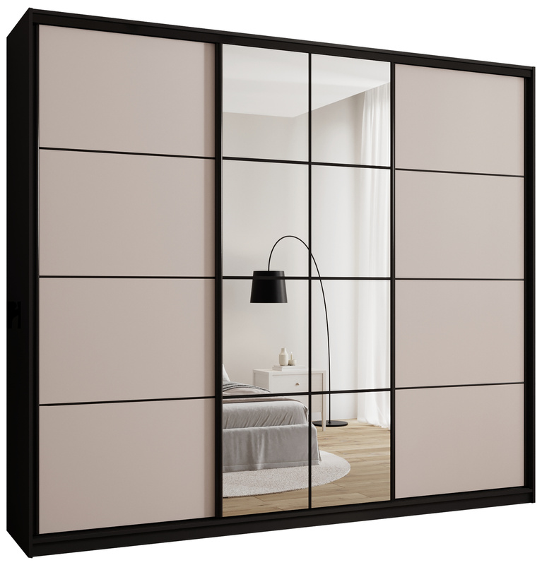 Beżowa szafa przesuwna z lustrem 280 cm do sypialni EDGE MAX