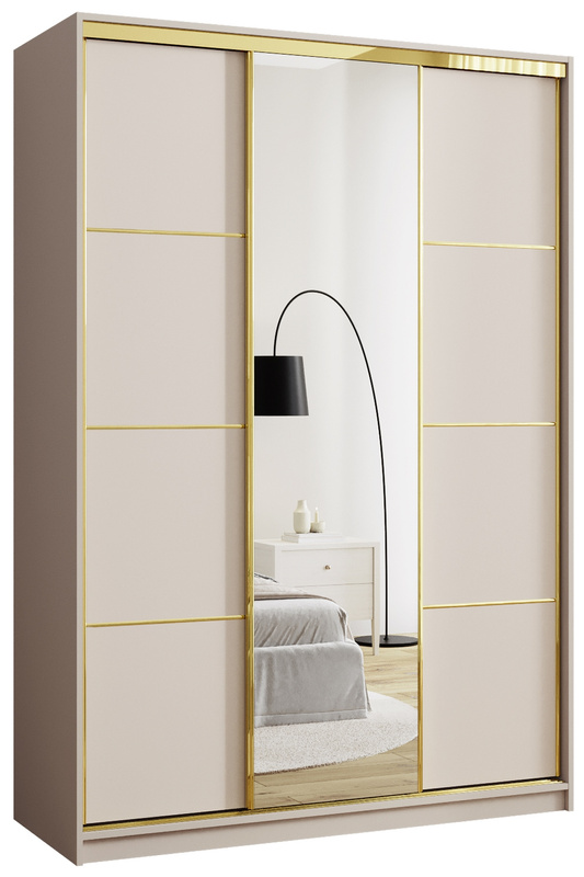Beżowa nowoczesna szafa przesuwna z lustrem 150 cm GOLD NEW
