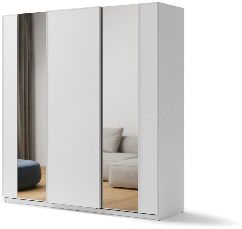 Biała nowoczesna szafa przesuwna z lustrem 220 cm z półkami MAXI