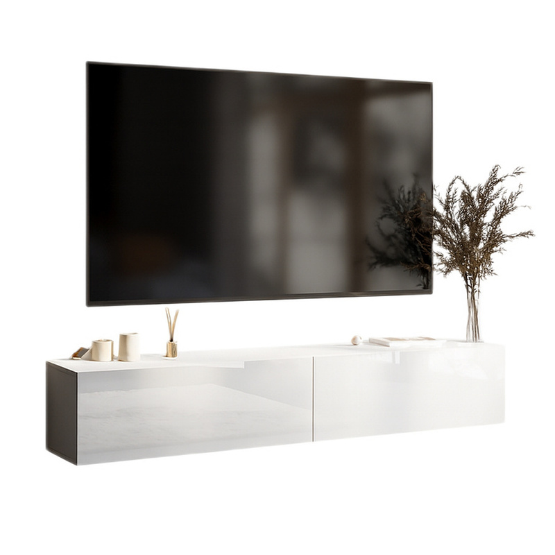 Szafka RTV 210 cm do salonu PREMIUM biały połysk